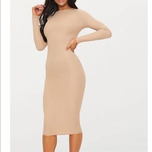 BRAND NEW. Ribbed midi stone color dress